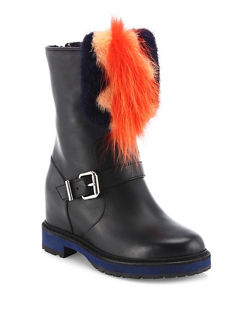 Fendi - Caroline Leather & Fur Moto Boots