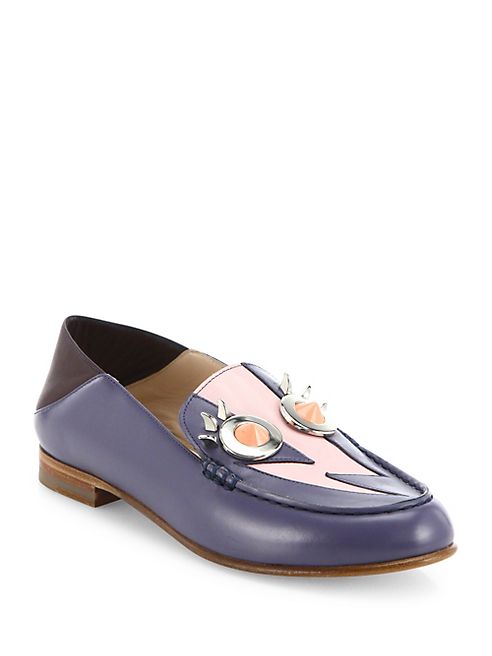 Fendi - Faces Studded Leather Loafers