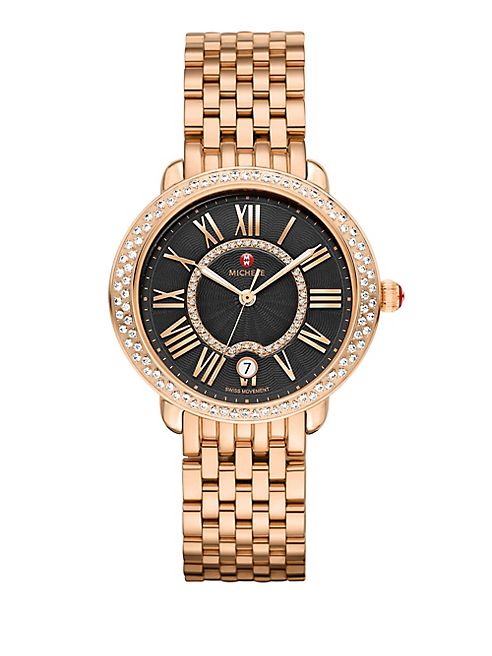 Michele Watches - Serein 16 Diamond & Rose Goldtone Stainless Steel Bracelet Watch