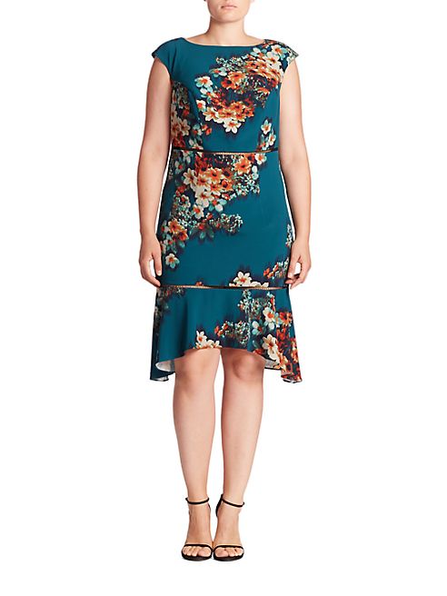 ABS, Plus Size - Cutout Floral-Print Dress