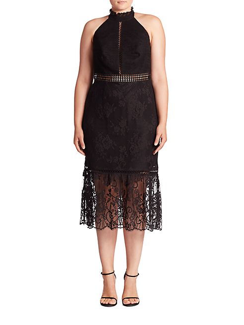 ABS, Plus Size - Lace Halter Midi Dress