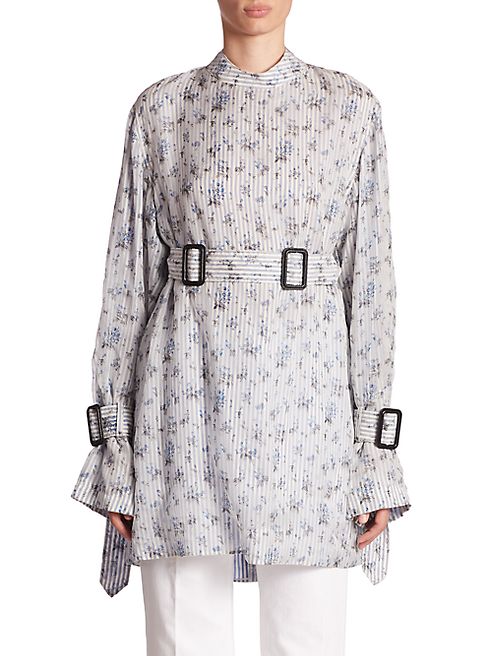 Calvin Klein Collection - Kenhorst Bis Flower Bouquet Belted Silk Tunic