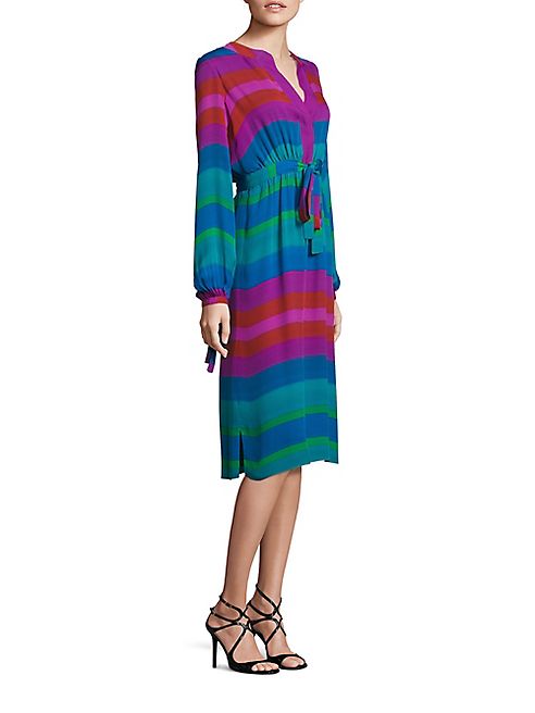 Etro - Long-Sleeve Multi Stripe Silk Dress