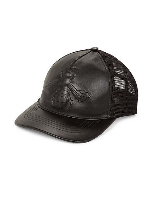 Gucci - Bee-Embossed Leather Baseball Hat