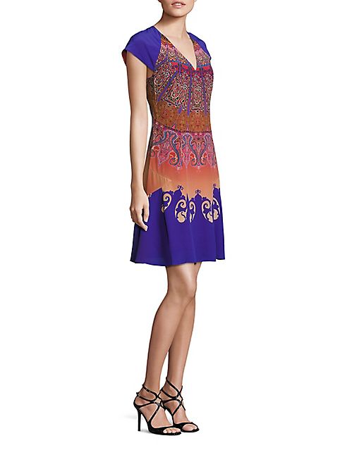 Etro - Cap-Sleeve Silk Fit-&-Flare Dress