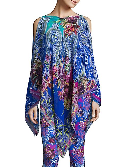 Etro - Floral Paisley Cold-Shoulder Silk Poncho