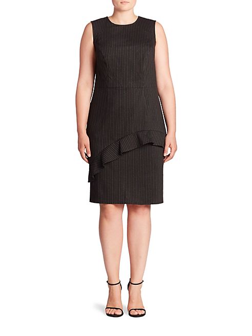 ABS, Plus Size - Ruffle Pinstripe Sheath Dress