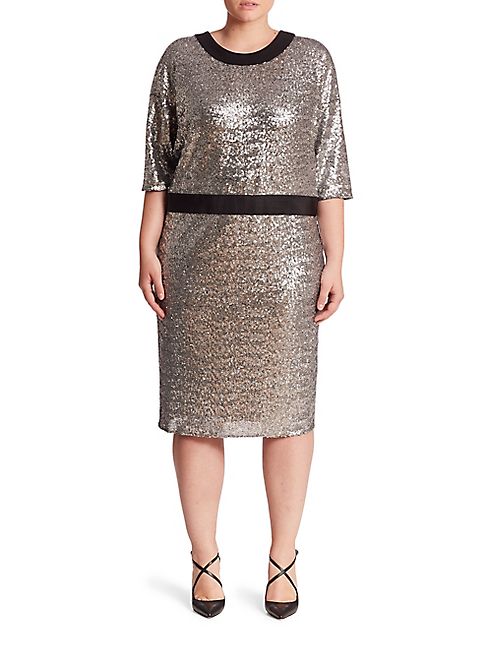 ABS, Plus Size - Plus Domanin Sleeve Fitted Sequin Dress