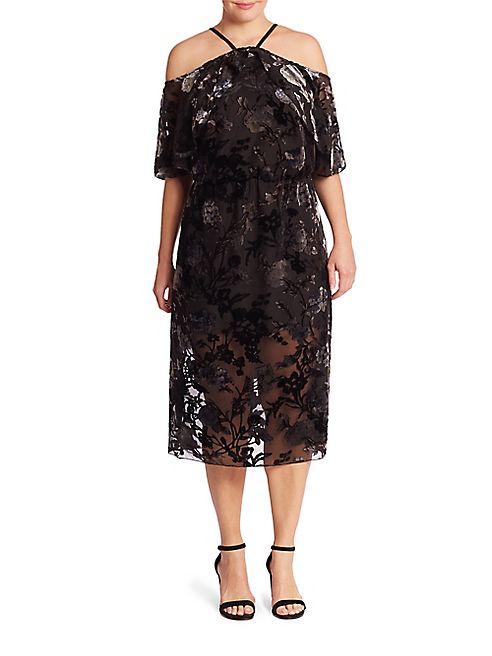 ABS, Plus Size - Plus Floral Velvet Burnout Dress