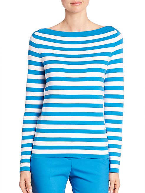 Michael Kors Collection - Striped Boatneck Cotton Sweater