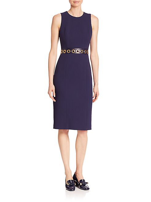 Michael Kors Collection - Stretch Boucle Crepe Grommeted Leather Sheath Dress