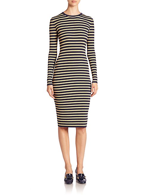 Michael Kors Collection - Metallic-Stripe Crewneck Dress