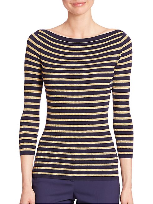 Michael Kors Collection - Metallic Striped Merino Wool Boatneck Sweater