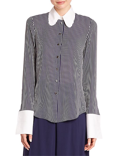 Michael Kors Collection - Contrast-Collar Striped Silk Shirt