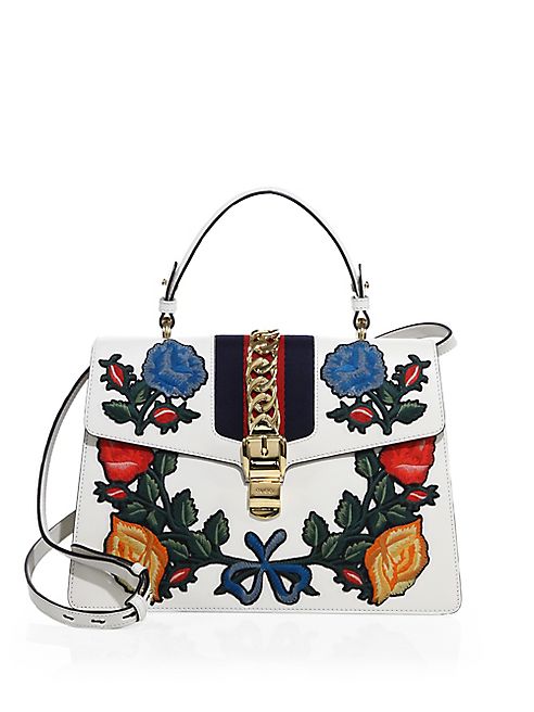 Gucci - Sylvie Medium Embroidered Leather Top-Handle Bag