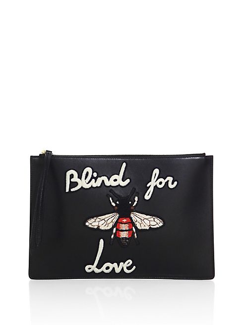 Gucci - Blind For Love Embroidered Leather Pouch