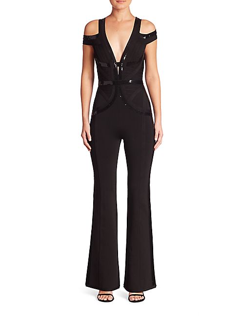 Herve Leger - Sequin-Embellished Cold-Shoulder Jumpsuit