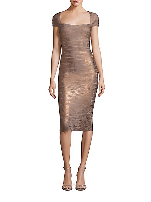 Herve Leger - Foiled Cocktail Dress