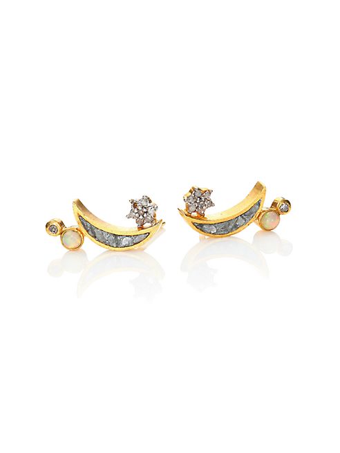 Shana Gulati - Kolar Diamond & Opal Stud Earrings