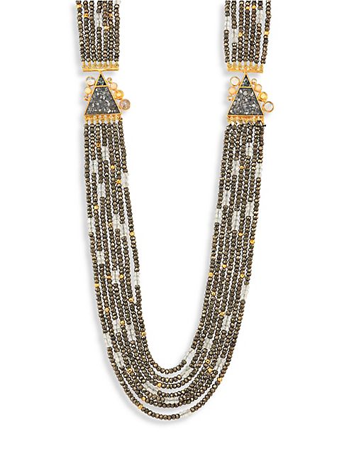 Shana Gulati - Kamla Diamond, Labradorite, Opal, Yellow Sapphire, Pyrite & Prenite Multi-Strand Beaded Necklace