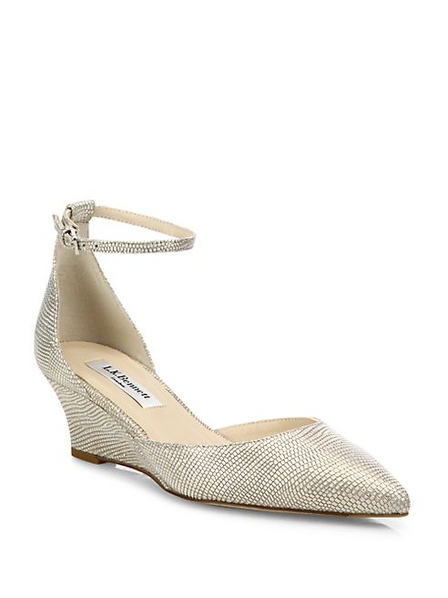 L.K. Bennett - Alex Metallic Lizard-Embossed Leather Wedge Pumps