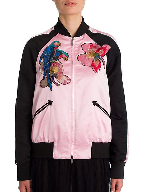 Valentino - Embroidered Silk Varsity Jacket