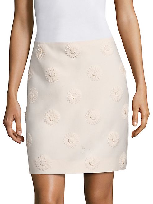 Valentino - Daisy Embroidered Wool & Silk Crepe Couture Skirt