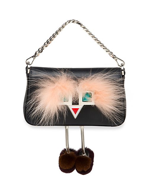 Fendi - Micro Square Eyes Leather & Fur Chain Baguette