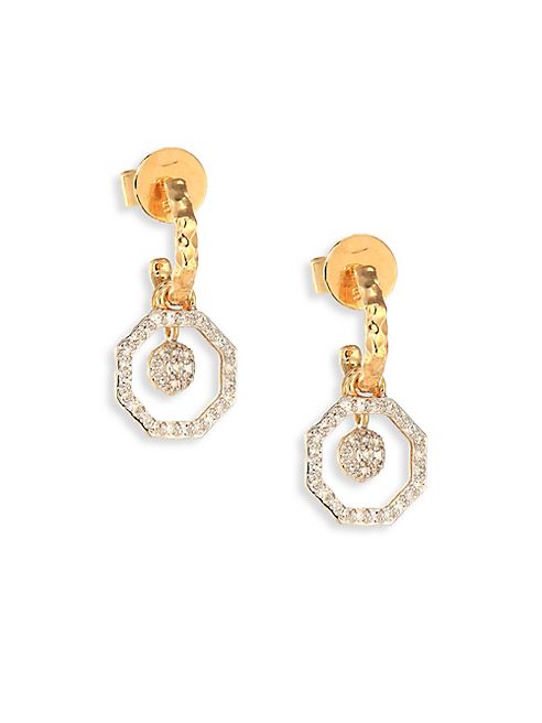 Phillips House - Hero Open Dangle Diamond & 14K Yellow Gold Mini Hoop Earrings