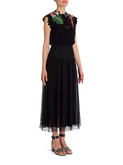 Valentino - Tropical Dream Embroidered Fall Flower Lace Dress