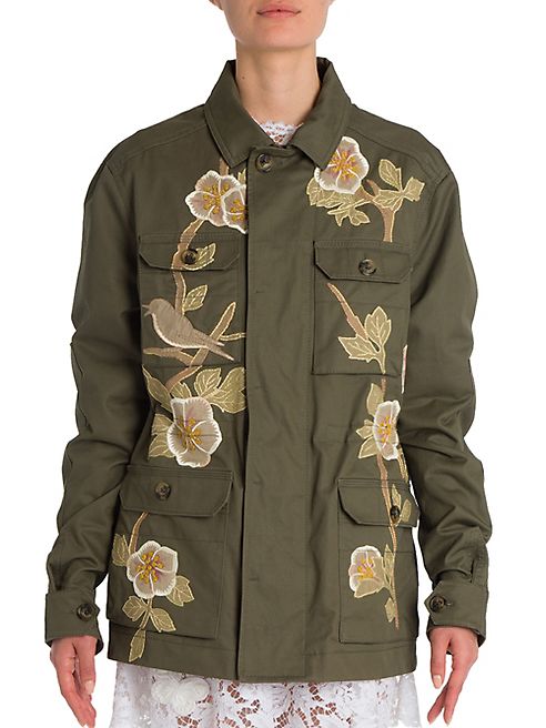 Valentino - Floral Embroidered Cotton Utility Jacket