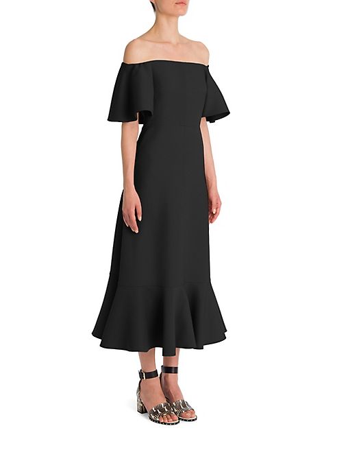 Valentino - Off-The-Shoulder Wool & Silk Midi Dress