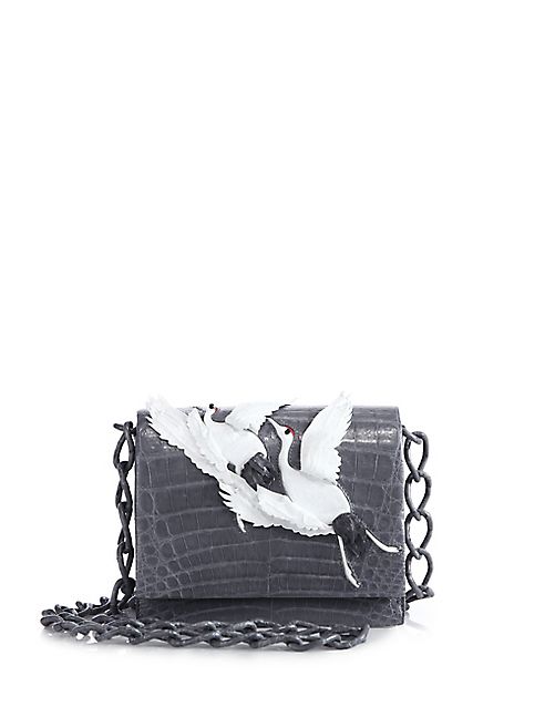 Nancy Gonzalez - Gio Crane-Embellished Crocodile Crossbody Bag