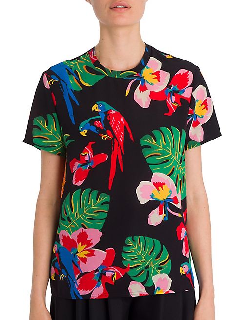 Valentino - Tropical Dream Short-Sleeve Silk Blouse