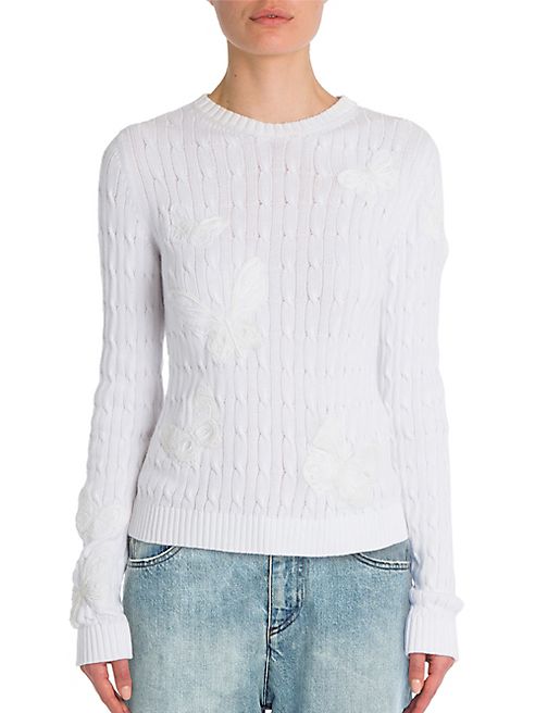 Valentino - Butterfly Cable-Knit Cotton Sweater