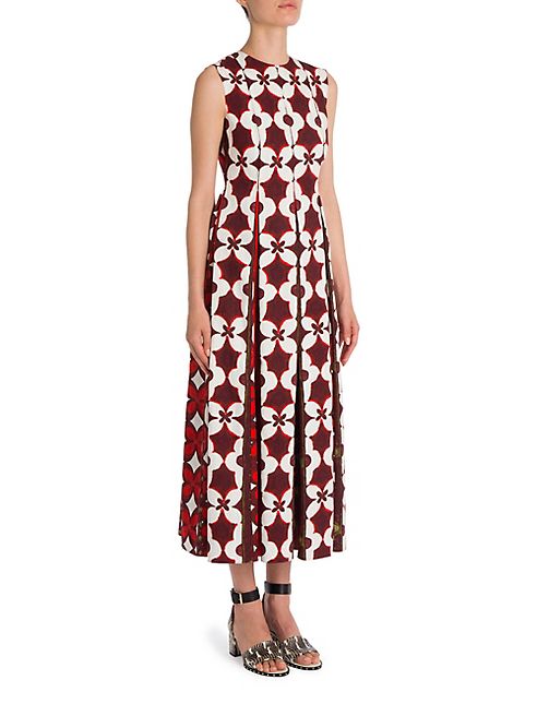 Valentino - Cuban Flower Pleated Cotton & Linen Dress