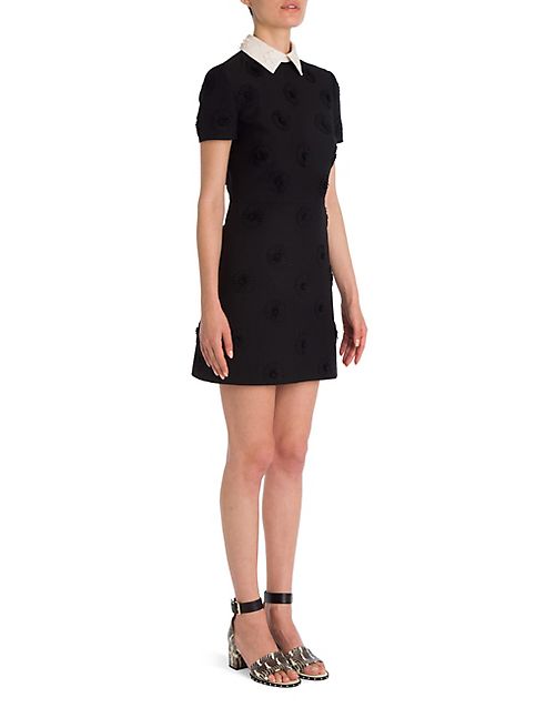 Valentino - Daisy Embroidered Wool & Silk Collared Dress