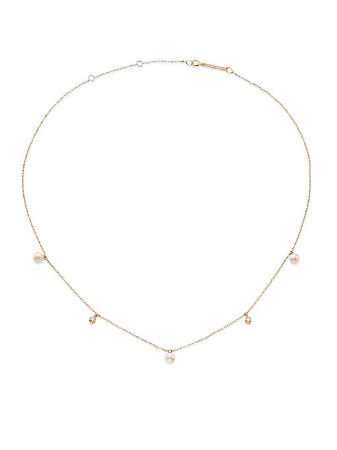 Zoe Chicco - 4MM White Freshwater Pearl, Diamond & 14K Yellow Gold Necklace