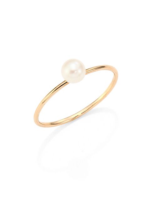 Zoe Chicco - 4MM White Freshwater Pearl & 14K Yellow Gold Ring