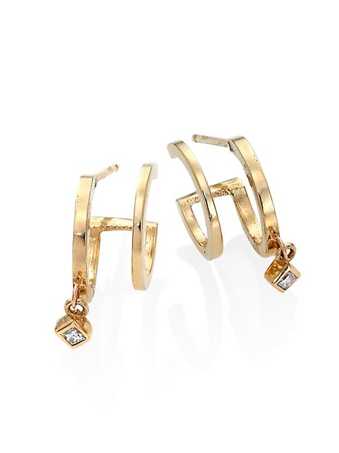 Zoe Chicco - Diamond & 14K Yellow Gold Hoop Earrings