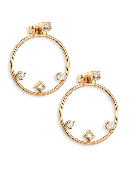 Zoe Chicco - Diamond & 14K Yellow Gold Hoop Earrings/1.25