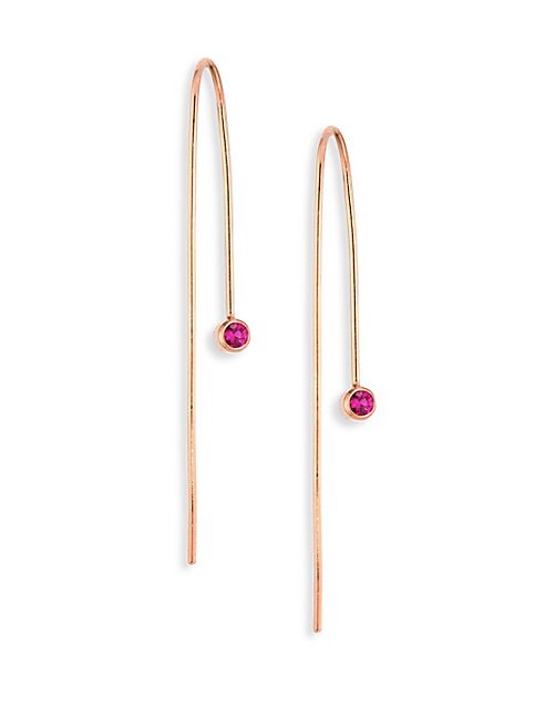 Zoe Chicco - Ruby & 14K Rose Gold Wire Earrings