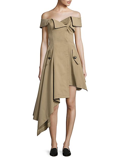 Monse - Off The Shoulder Khaki Dress