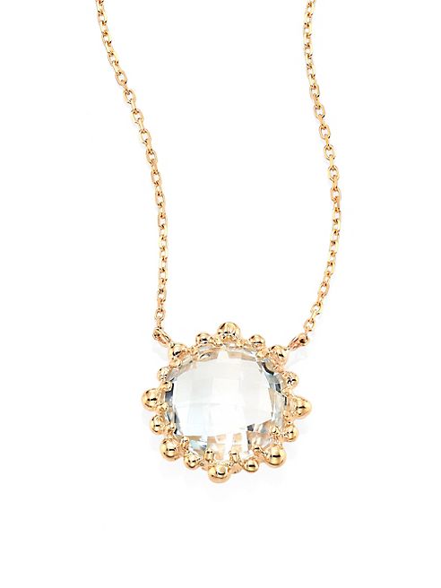 Anzie - Dew Drop White Topaz & 14K Yellow Gold Mini Round Pendant Necklace