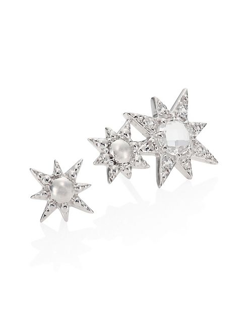 Anzie - Aztec Double Starburst White Topaz & Sapphire Mini Stud Earrings