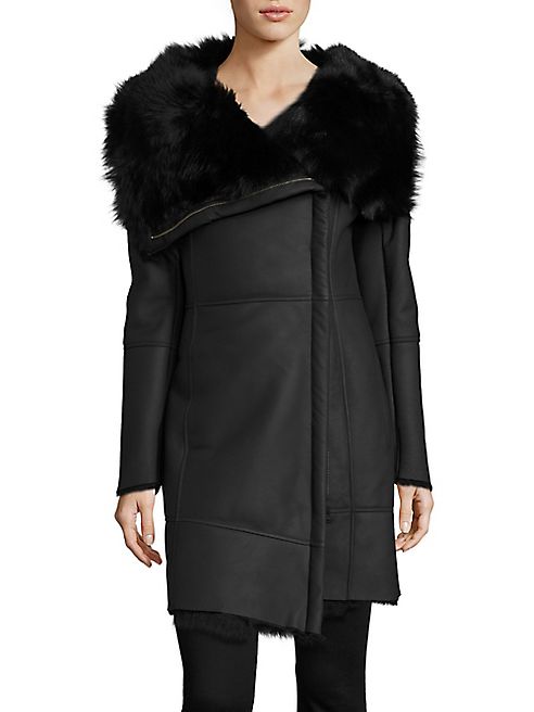 LAMARQUE - Fanny Shearling Asymmetrical Coat