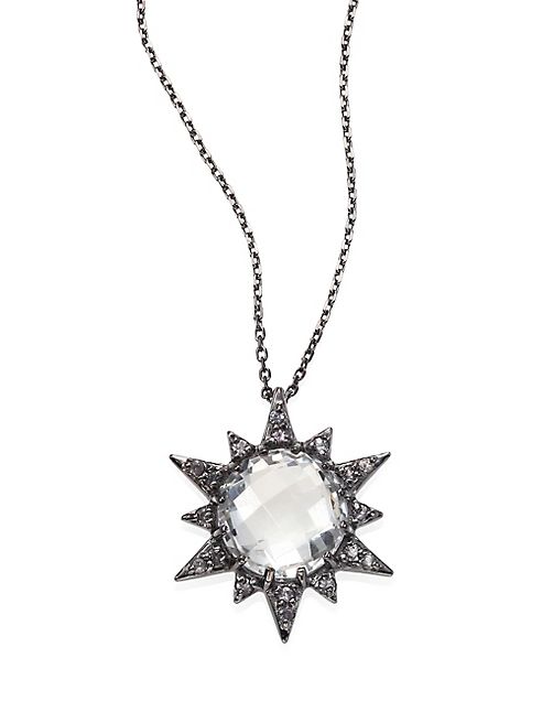 Anzie - Aztec Sunburst White Topaz & Sapphire Pendant Necklace