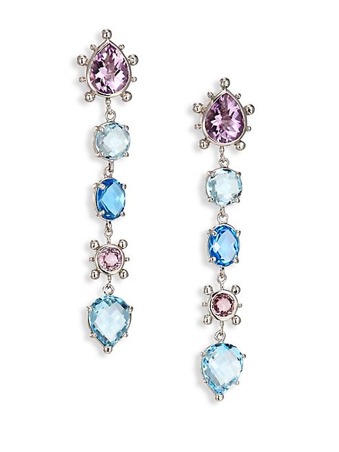 Anzie - Dew Drop Marine Light Amethyst, Sky Blue Topaz & Swiss Blue Topaz Drop Earrings