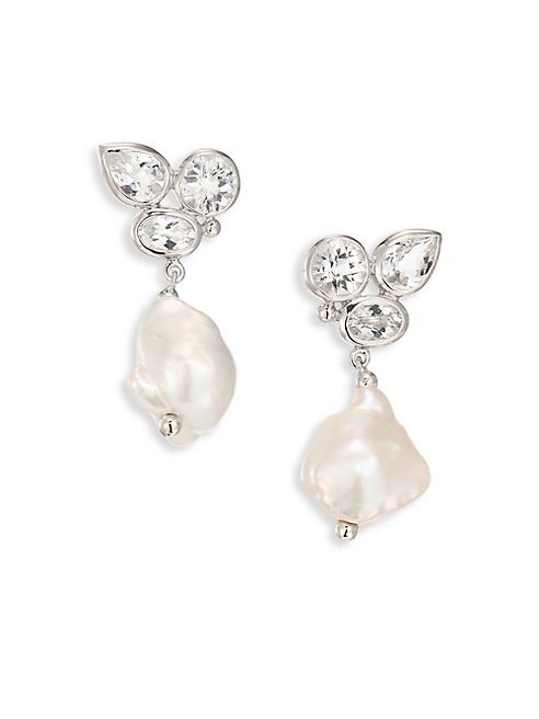 Anzie - Bouquet 12-15MM Baroque Freshwater Pearl & White Topaz Drop Earrings