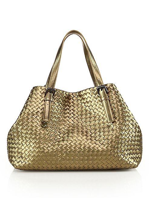 Bottega Veneta - Large Intrecciato Metallic Leather Box Tote